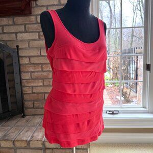 Cable & Gauge Tank Top Tiered Ruffled Front Y2K Stretch Coral Pink Womens Size S